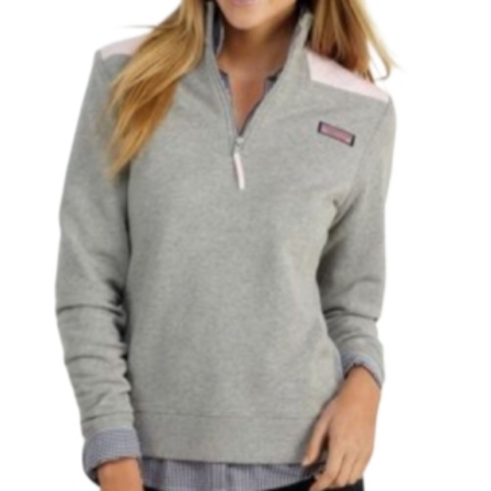 Vineyard Vines Shep Shirt 1/4 Zip Pullover Sweatshirt Heather Grey Pink Size XL